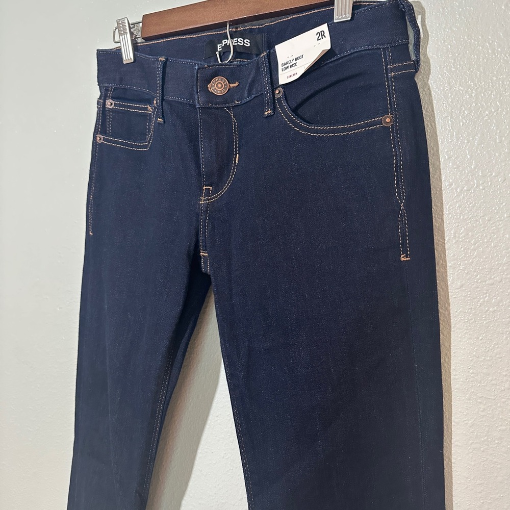 NWT Express Barely Boot Low Rise Jeans Dark Wash Indigo Stretch Size 2R NWT